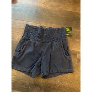 Love Trends Womens High Waisted Smocked Waist Shorts Navy Blue Eco Friendly L